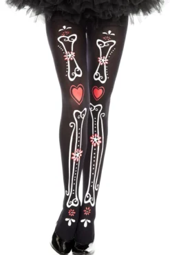 Music Legs Bone And Heart Print Pantyhose
