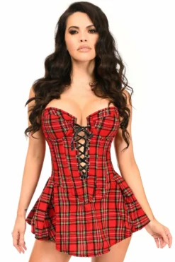 Daisy Corsets USA Red Plaid Steel Boned Corset Dress
