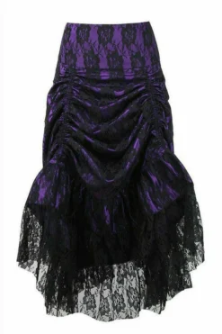 Daisy Corsets USA Purple Ruched Bustle Skirt With Black Lace Overlay
