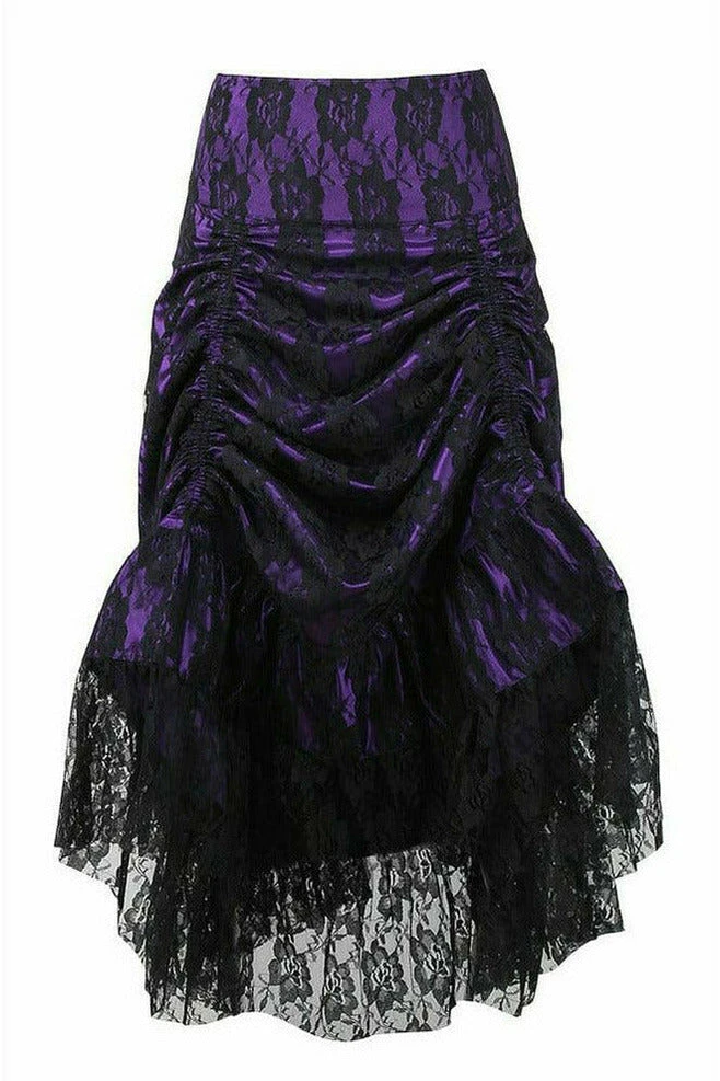 Daisy Corsets USA Purple Ruched Bustle Skirt With Black Lace Overlay 1 Daisy Corsets USA Purple Ruched Bustle Skirt With Black Lace Overlay