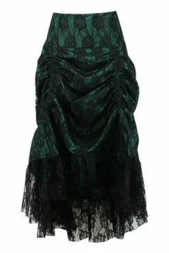 Daisy Corsets USA Dark Green Ruched Bustle Skirt With Black Lace Overlay